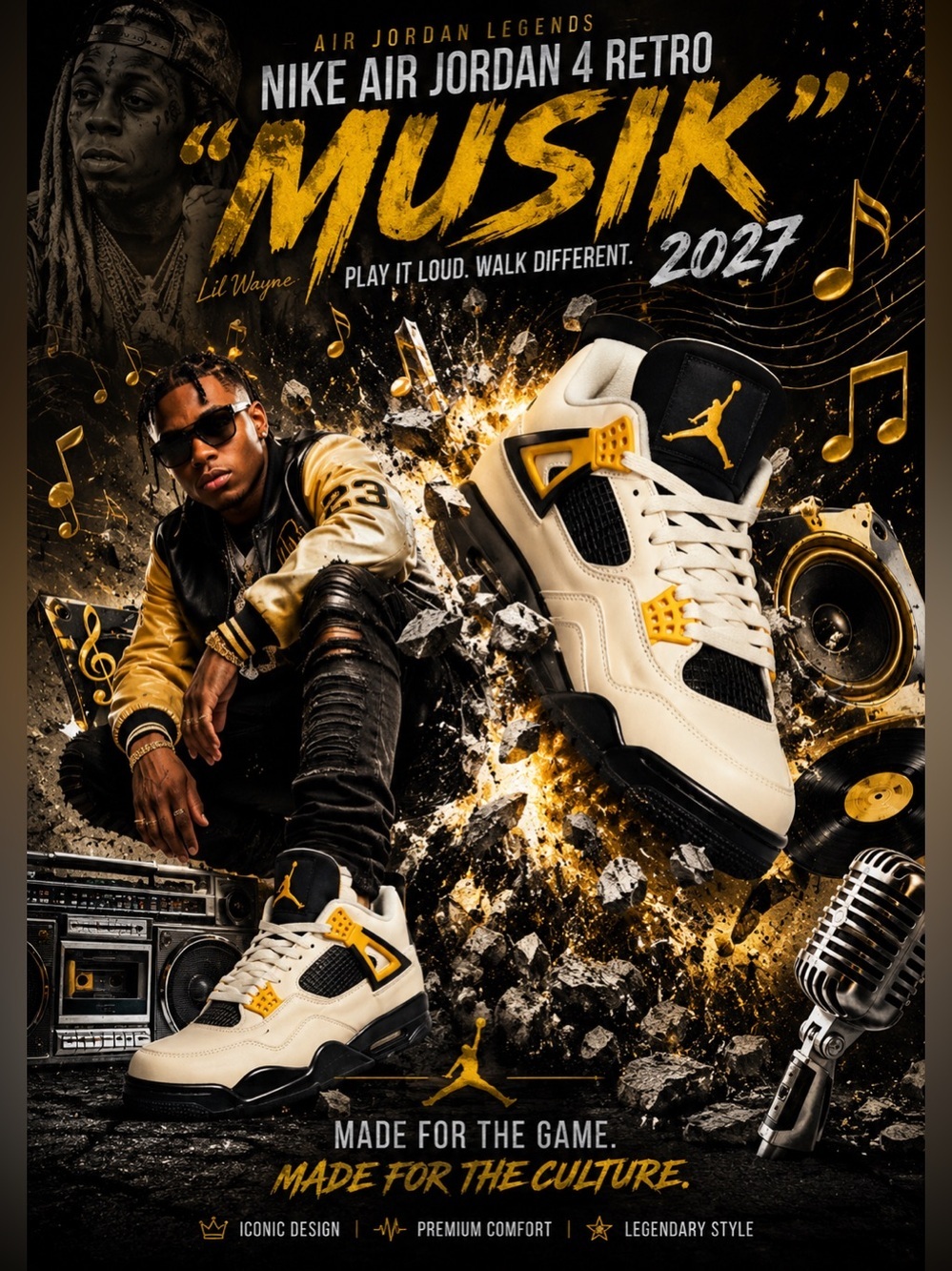 Nike Air Jordan 4 Retro "Musik" 2027!🔥New! Size: 12us